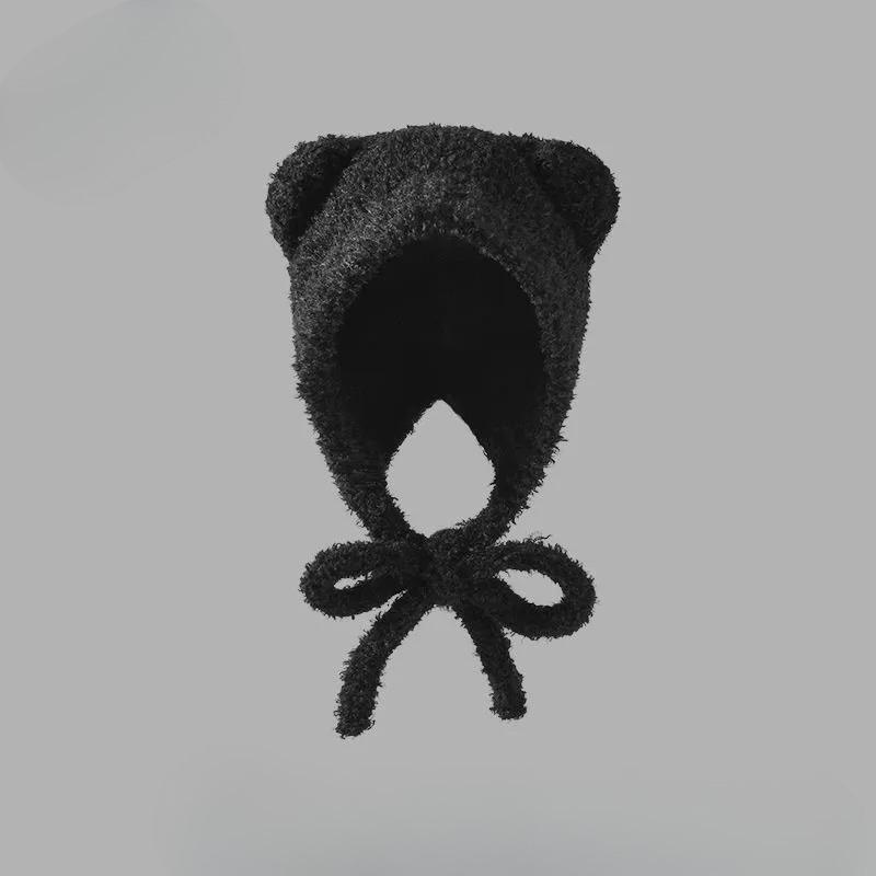 Plush Knitted Hat For Women, Winter Warm Ear Protection Headband, Sweet And Versatile Face Enhancing Small Woolen Hat