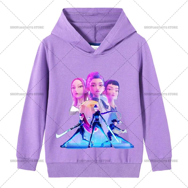 

K-pop Толстовки Охотники на демонов Мода Huntrix Saja Одежда для мальчиков Свободная Кино Руми Зои Мира 2025 Пуловеры Толстовка Топ для девочки Подарок 140