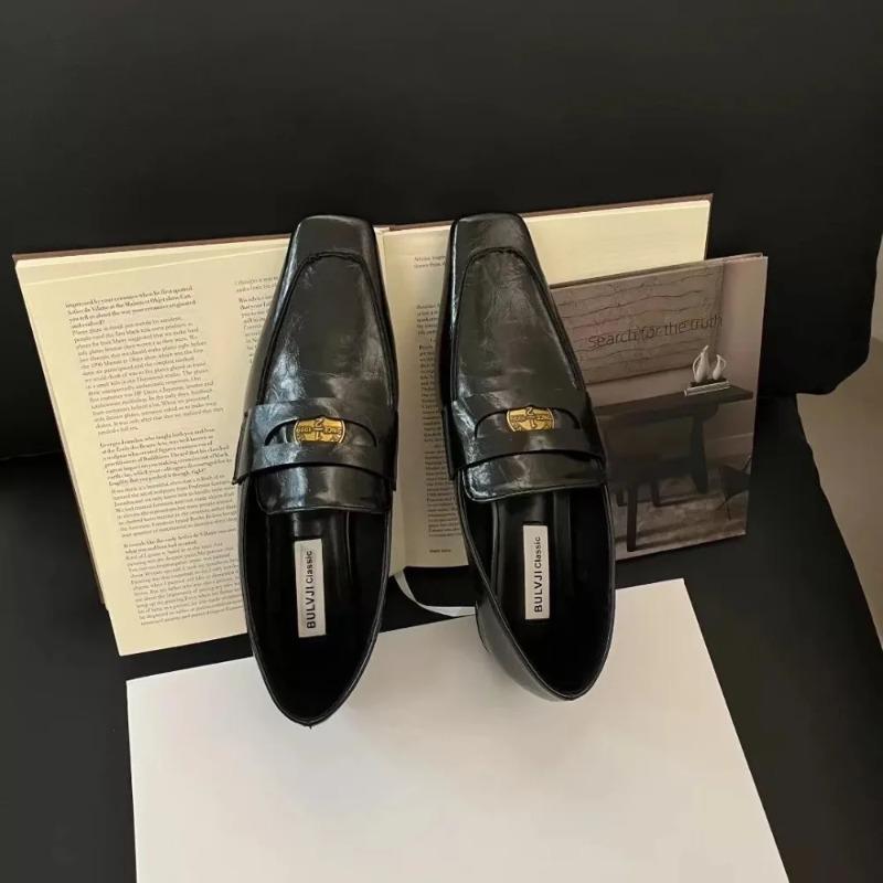 Vintage Small Square Toe Soft Leather Comfortable Low Heel Shoes Women's All-match 1 Slip-on Lefu British Leather Shoes