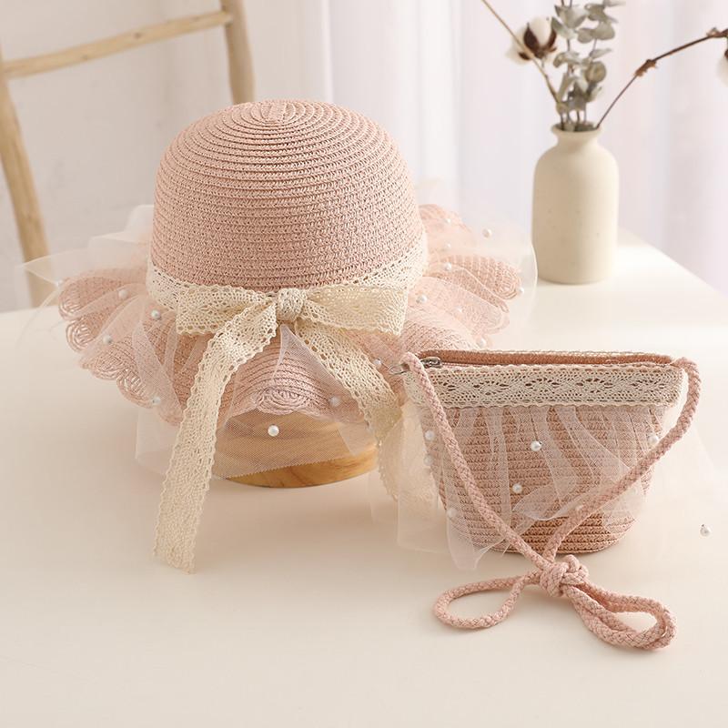 New Kids Girls Flower Summer Caps Fashion Children Sunscreen Sun Hat Straw Hat Bag for Beach  for 2-8 Years Kids