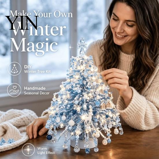 Beaded Christmas Tree Kit DIY Kit, Handmade with LED Lights, Holiday Craft Supplies Project, Bead Crafting for Adults, Home Festive Centerpiece Party