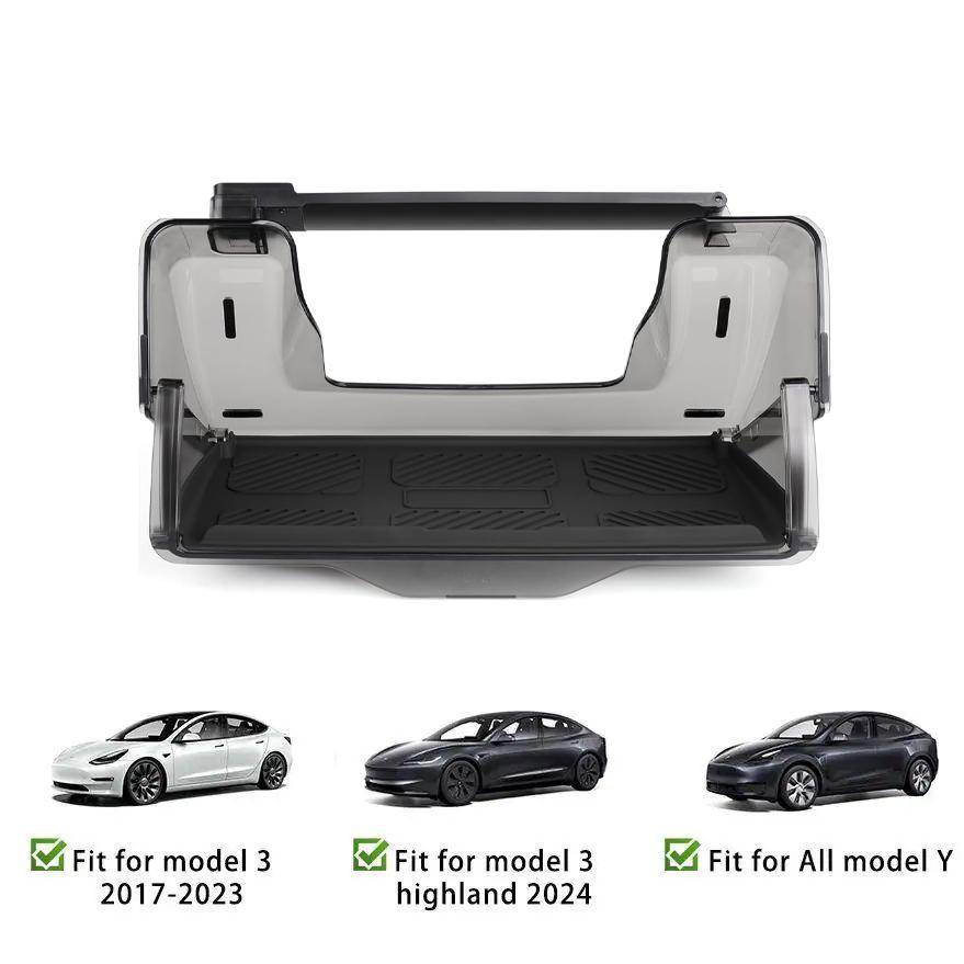 TEEQ Center Under Screen Storage For Tesla Model 3 Highland Model Y Tray Storage Box Behind The Screen Storage Box Accessories