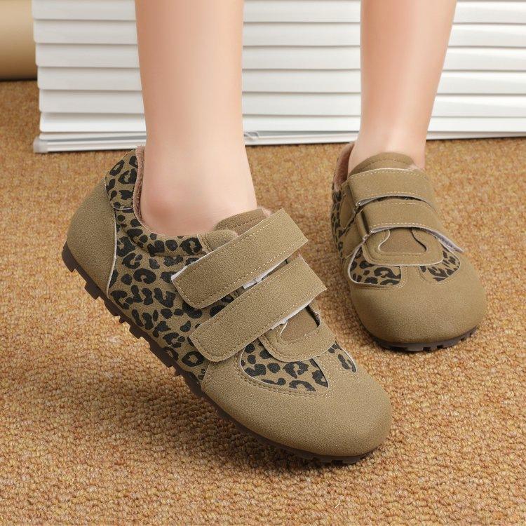 Retro leopard print German training shoes winter new thin-soled fluffy shoes sports velvet cotton shoes