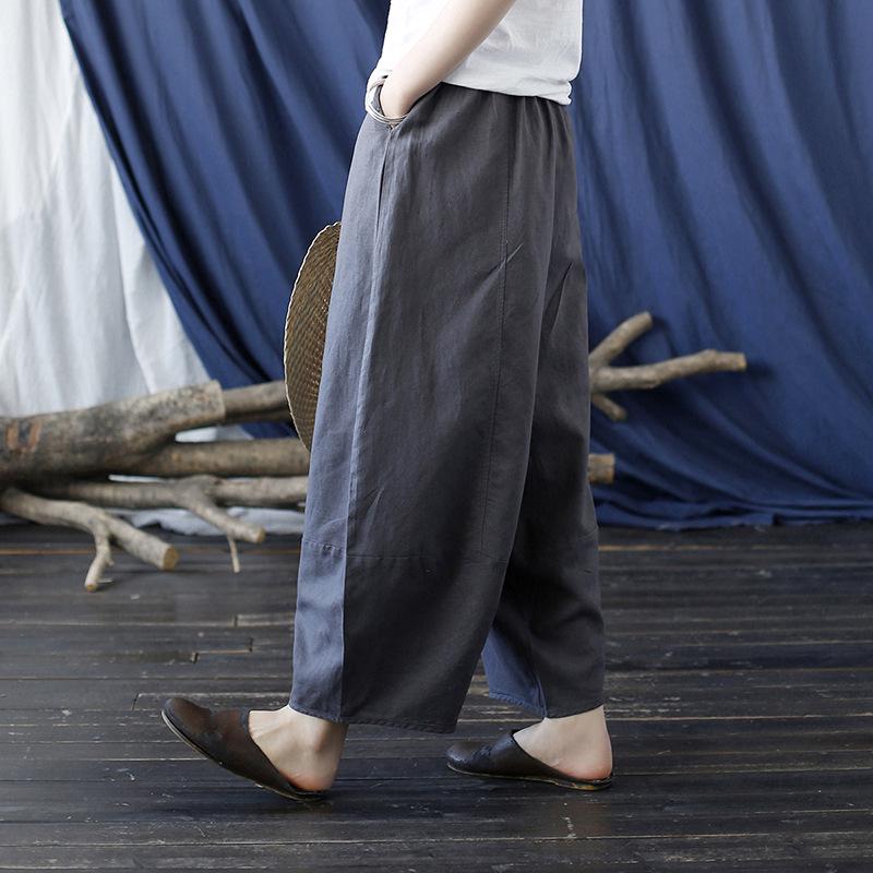 Xi Mo Women's Distressed Washed Cotton Linen Wide-Leg Casual Summer Pants