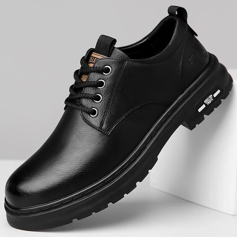 Men's Casual Leather Shoes Designer Trendy All-match Platform Shoes  Men's Business Breathable Leather Shoes