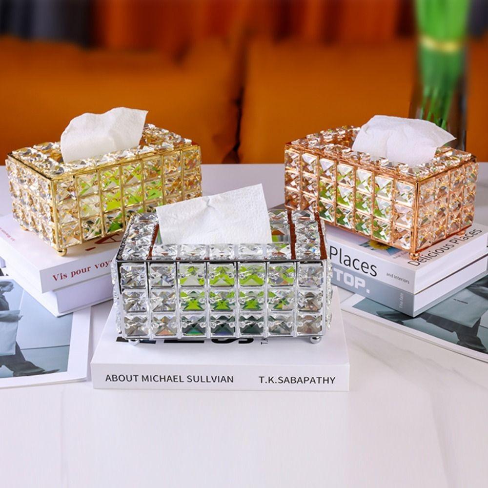 Light Luxury European Style Crystal Tissue Box Bling Exquisite Paper Box Facial Tissue Holder Home Décor Storage Box
