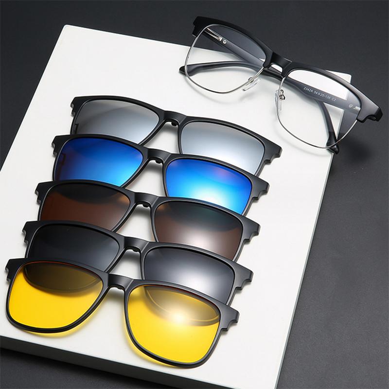 

2342 New Retro Set Of Sunglasses For Men Women Half Frame Magnetic Clip Sun Glasses Tr Frame -0.5 -1.0 -2 To -6 0