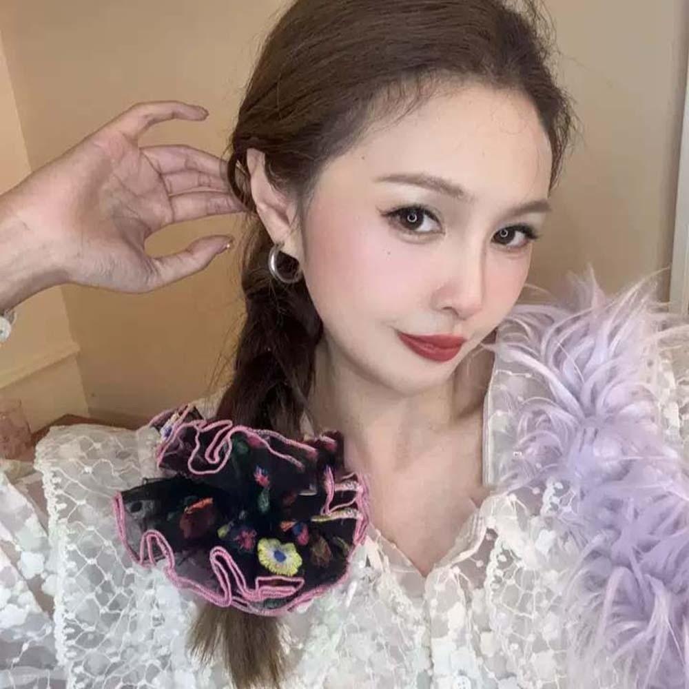 Large Intestine Circle Floral Hair Rope Korean Style Bun Rubber Bands Flower Lace Hair Ring  Daily