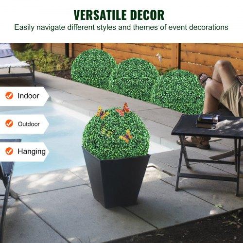 VEVOR Artificial Topiaries Boxwood Trees, 16” Tall (2 Pieces), Ball-Shape Faux Topiaries Plant