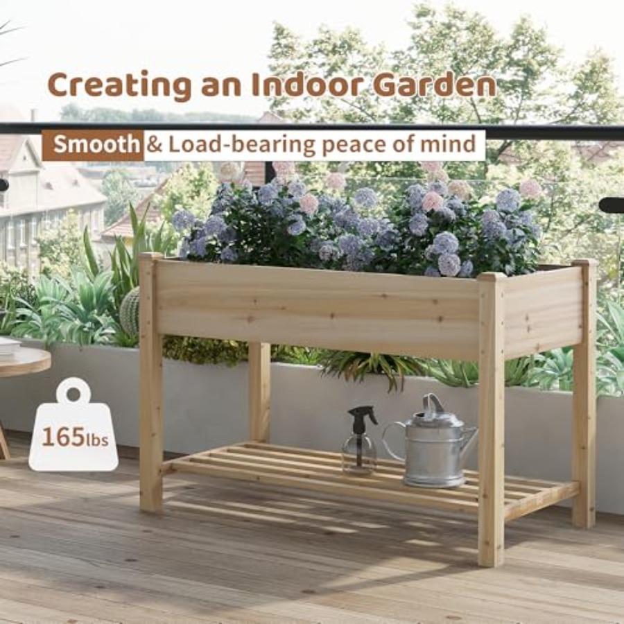 Raised Garden Bed with Legs Elevated Wooden Planter Box Stand Large Planter Stand for Fruits Vegetables Flowers with Divider an