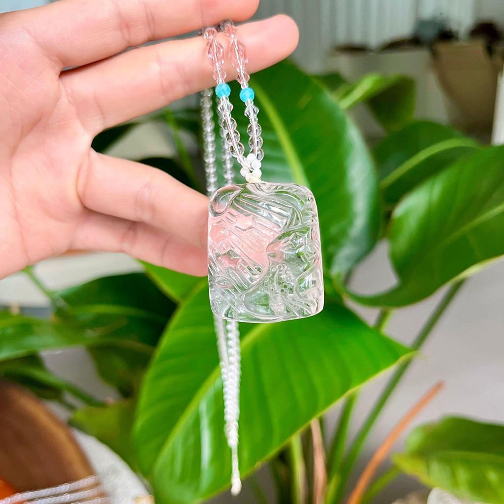 Rose Quartz Nine-Tailed Fox Crystal Pendant Necklace