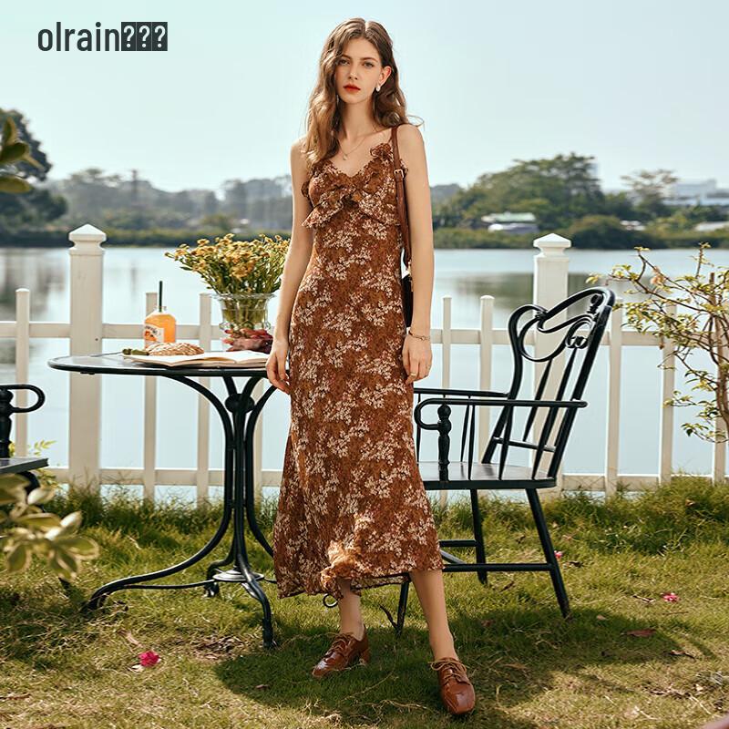 

Olrain Floral Chiffon Ruffle Maxi Dress