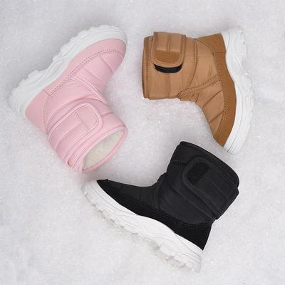 Korean-Style Black Winter Snow Boots with Wide Velcro and Soft Sole for Children