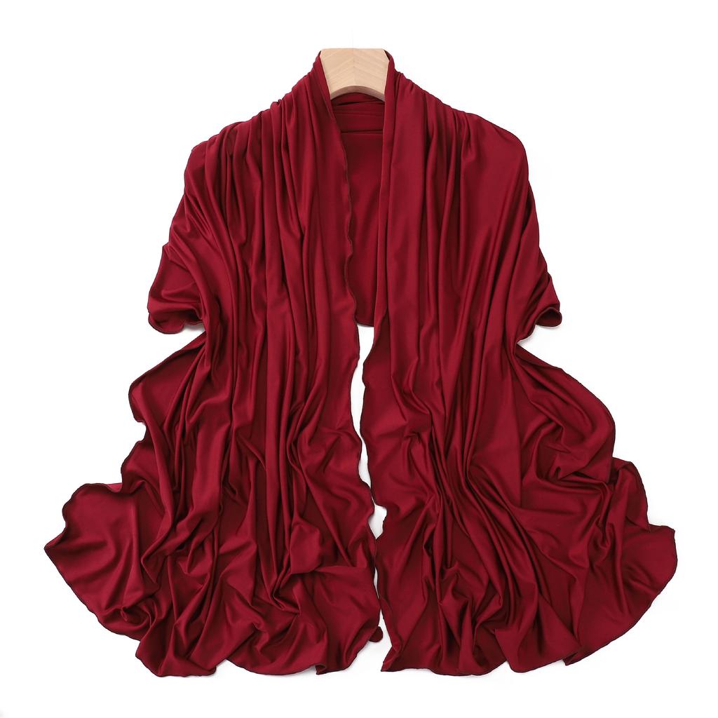 Luxury Wavy Edge Jersey Hijabs For Women Solid Color Modal Milk Silk Scarf Headscarf Autumn Shawl Stretchy Chiffon Scarf Ramadan