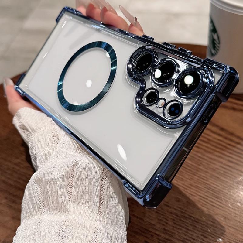 For Magsafe Clear Soft TPU Shockproof Cover For Samsung Galaxy S25 Edge S24 Ultra S23 FE S22 + Plus Magnetic Lens Film Plating Silicone Case