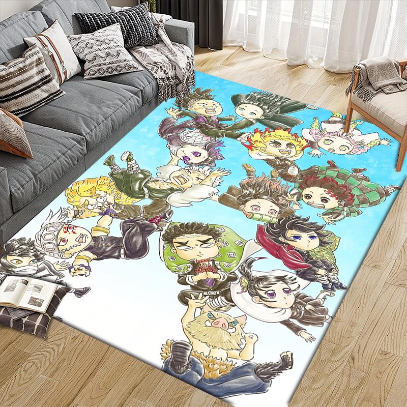 Demon Slayer Character Group Square Area Rug, Non-Slip Floor Mat for Home Office, Perfect Gift for Demon Slayer Fans