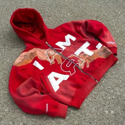 LUXEON Hip-hop Trendige Streetwear Y2K Harajuku Amerikanischer Retro Buchstabendruck Reißverschluss Hoodie Herren Punk Lässig Buntes Übergroßes Sweatshirt