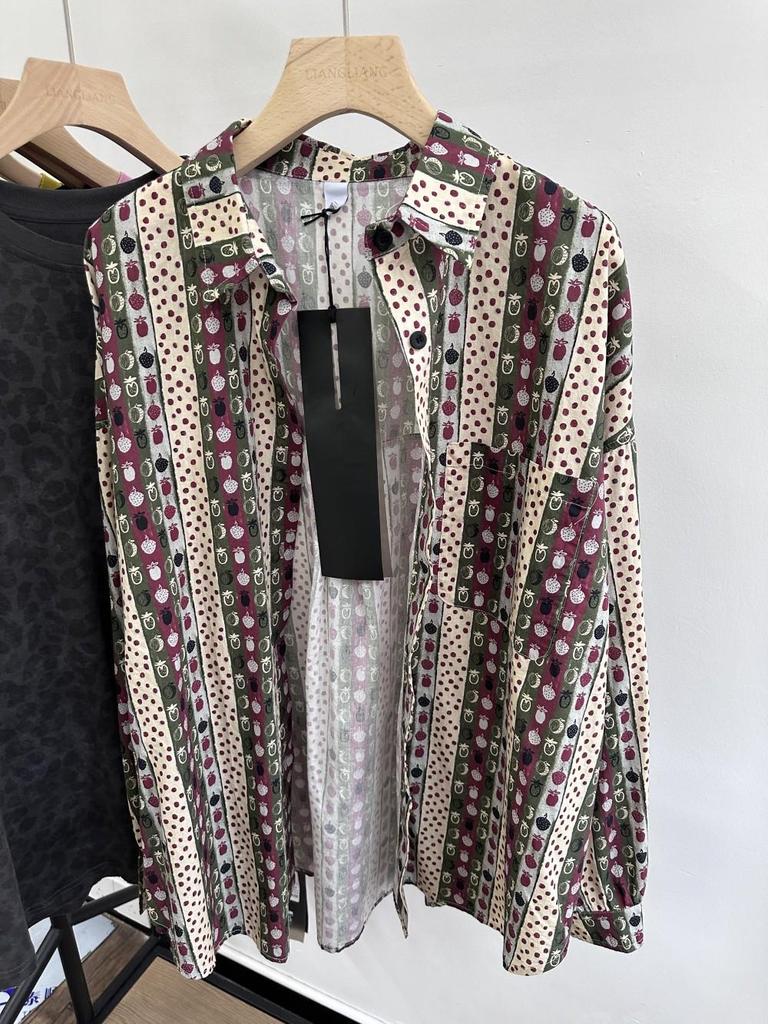 Xiao Wang's Retro Print Loose Plus Size Long Sleeve Shirt - Korean Style
