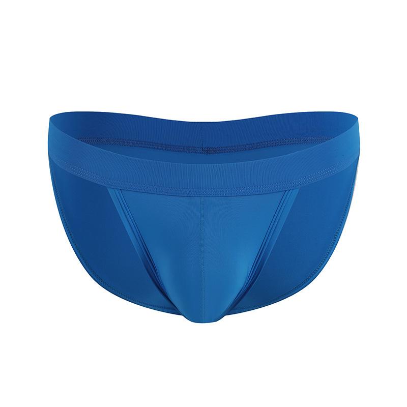 Men's Low Waist Ice Silk Triangle Briefs - High Elasticity, High Cut, European Size, Solid Color 3D Design.