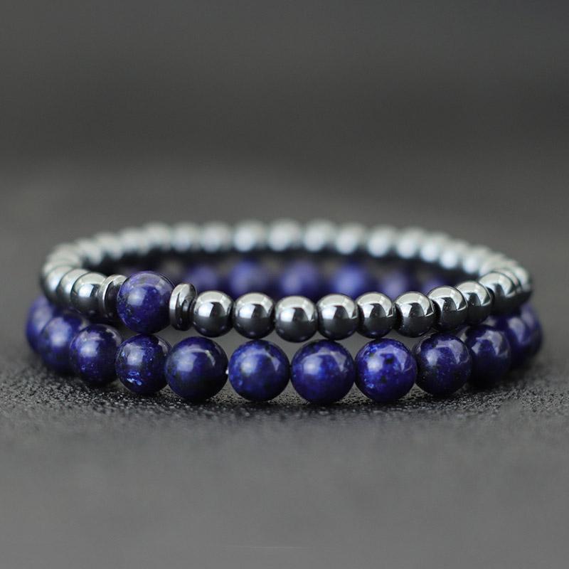 2 Pcs Natural Black Frosted Tiger Eye Stone Bracelet Men Women Gothic Vintage Beaded Brazelets Set Couple Hand Jewellery