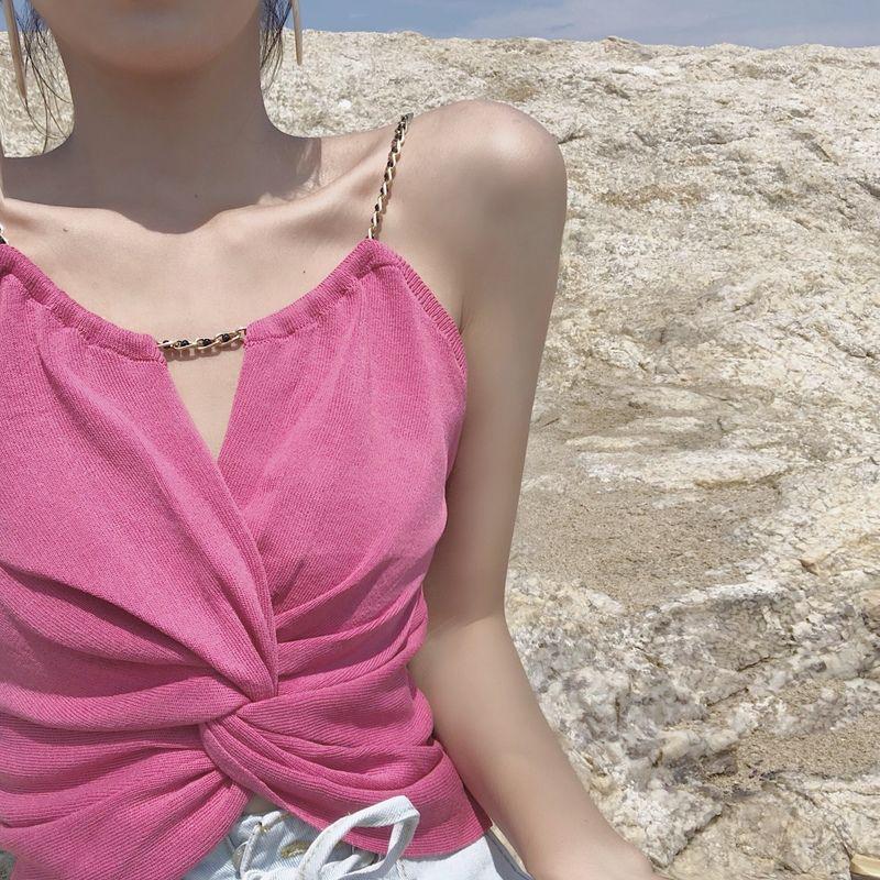 

Chic Summer Sexy High Waisted Chain Strap Tube Top Camisole One Size (75-120 jin) маджента