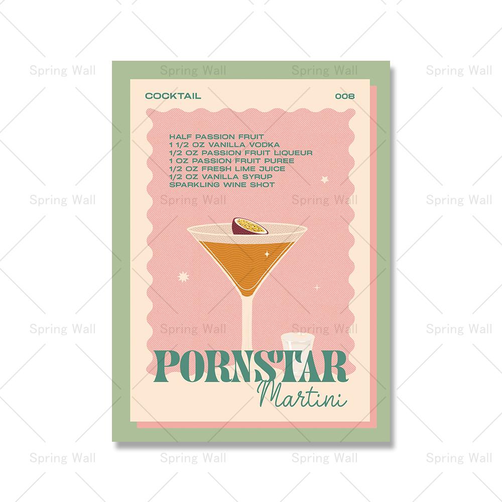 Modern Still Life Drinks Cocktails Strawberry Canvas Painting Coffee Shop Shop Bar Wall Print Poster Minimalist Art Home Decor