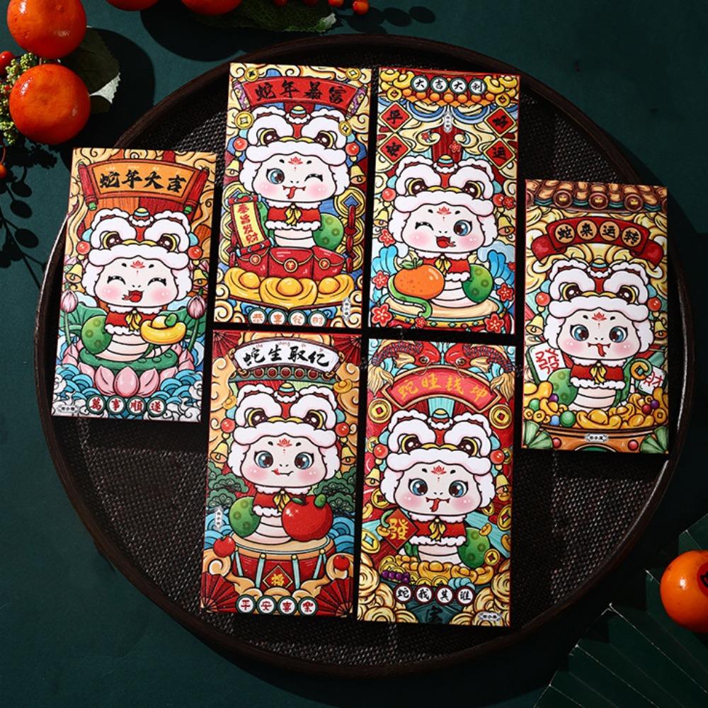 6pcs/set Chinese Style Red Envelope Traditional Blessing Pockets Lucky Money Bag Chinese New Year