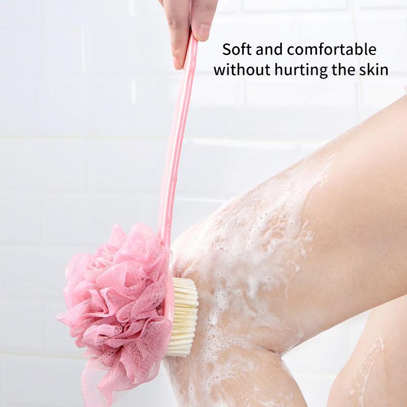 2In1 Bath Brush With Bath Ball And Bristle Body Exfoliating Scrubber Long Handle Body Back Massage Shower SPA Foam Cleaning Tool
