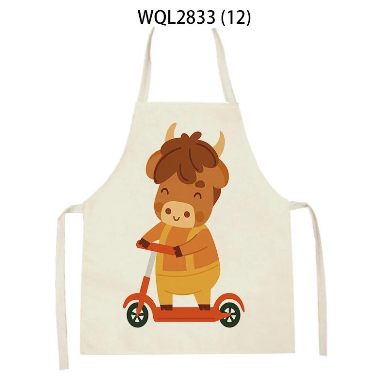 Animal Printed Kitchen Aprons Women Men Dinner Party Cooking Waist Bib Fox Cattle Bear Pattern Baking Pinafore Cleaning Apron