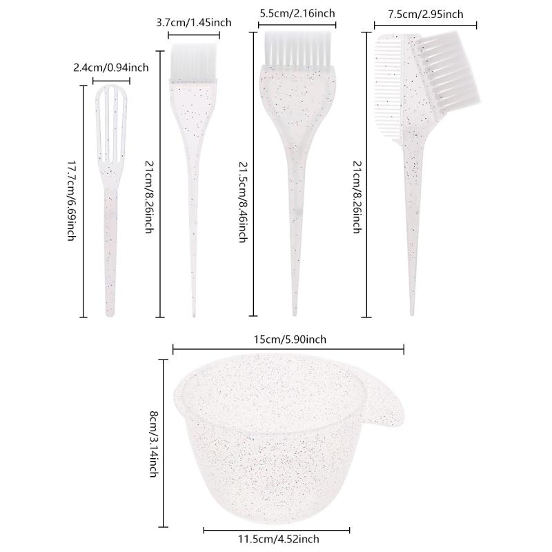 

5Pcs/Set Hair Color Dye Bowl Double-Sided Brush Stirring Brush For Hair Coloring Bleaching Diy Salon Home Hair Dye Tools Barber 5pcs