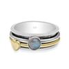 Regenbogen-Mondstein aus 925er Sterlingsilber mit Messingherzen und Zappelbändern, versprechender Spinning-Band-Ring für Frauen und Mädchen