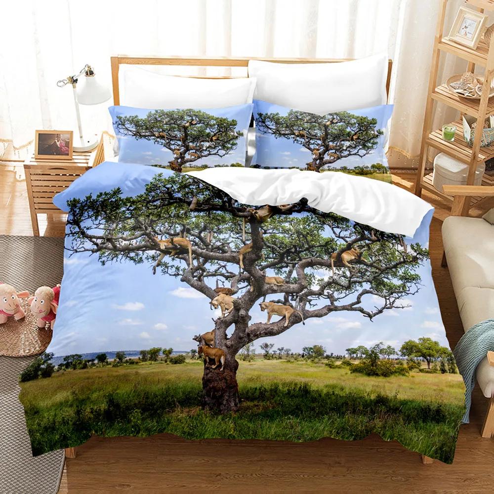 Comforter 3D Lion Print S King Size Animal Bedding Set Starry Galaxy Comforter Microfiber +Pillow Shams