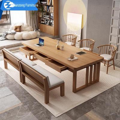 Minimalist Solid Wood Desk with Drawers – Extra Long Table for Living Room, Home Office, or Study