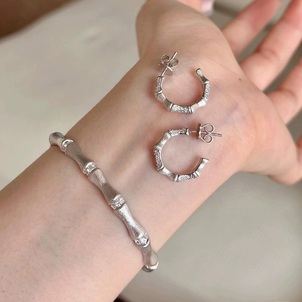 Foydjew Italian Vintage Jewelry Bamboo Design Gold Color Rings Stud Earrings Bracelets Bangles Jewelry Sets for Women