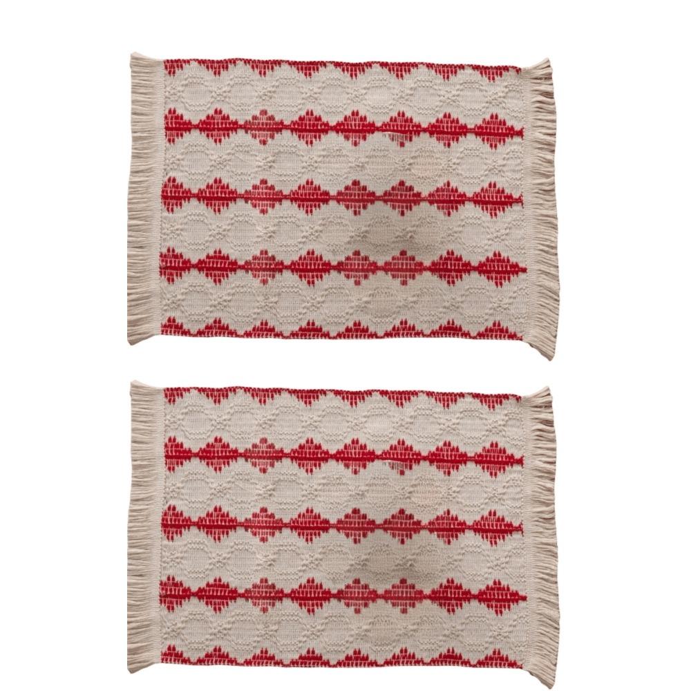 2 Stück Moderne Tischsets aus Leinen-Baumwolle Handgefertigt Quaste Doppelfarbig Spleißend Hitzebeständige Unterlage Bauernhaus Esstischmatte