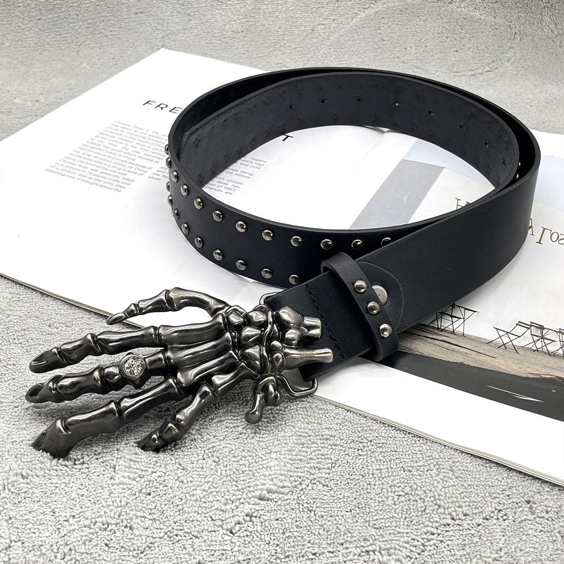 

Ремень с черепами и заклепками y2k мужской и женский в стиле панк, для личности, хип-хоп, модный, универсальный, декоративный, хипстерский 120Cm long 3.8cm wide