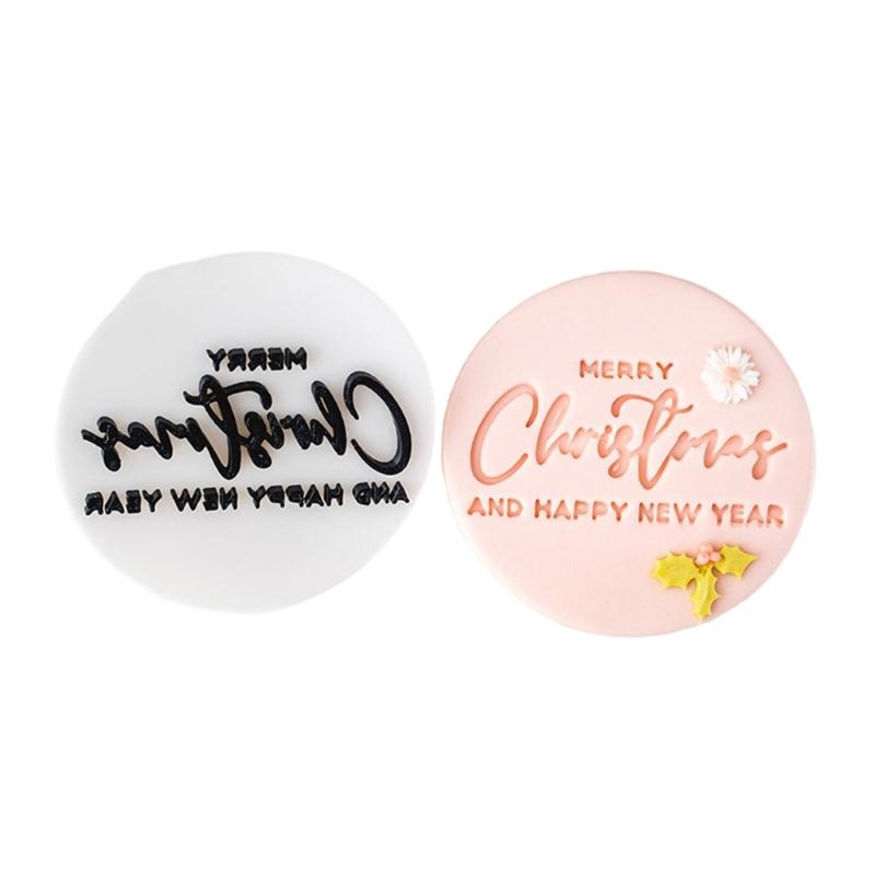 Creative Christmas Cookie Stamp with English Blessing Food Grade Fondant Mold Biscuit Maker for Festival Baking Needs