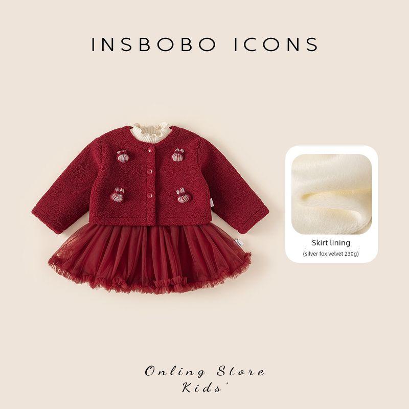 Insbobo Girls Dress Winter New Baby Red Clothes Children s New Year Dress Princess Dress for the New Year Red 80