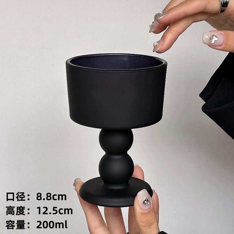 Vintage Black Frosted Glass Cup,French Vintage High Footed Cups,High-end Wine Glasses,Holiday Gift,Creative Candlestick Ornament 201-300ml