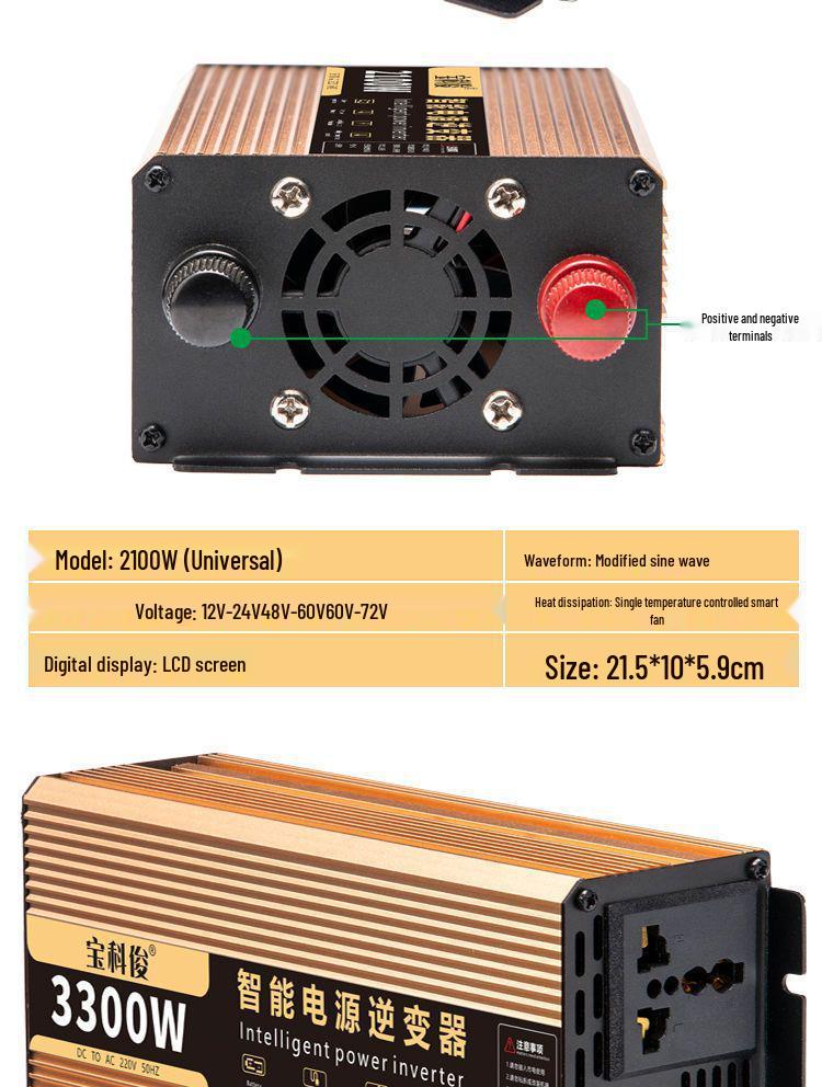 High-Power Pure Sine Wave Car Inverter: 12V/24V to 220V for Vehicle and Household Battery Conversion
