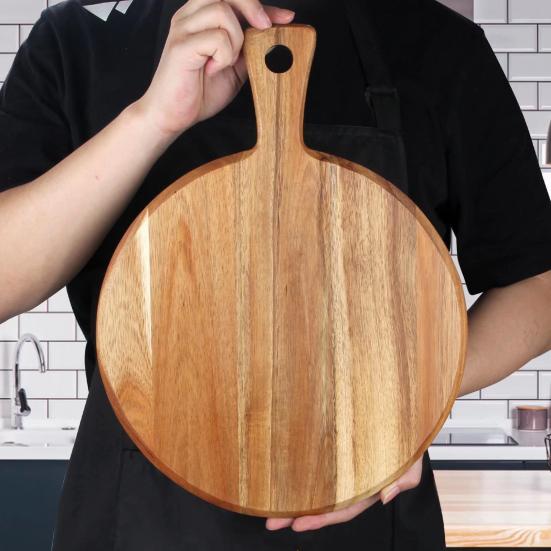 Wooden Charcuterie Board Kitchen Cutting Board with Handles Rectangular Round Serving Tray for Slicing Fruit Meat Cheese Bread