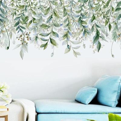 Wandmode Dekorationsaufkleber Grüne Pflanzen Blätter Tropische Wandaufkleber Abziehbilder PVC Heim Zimmer Wandbild Dekor Abnehmbares Zubehör