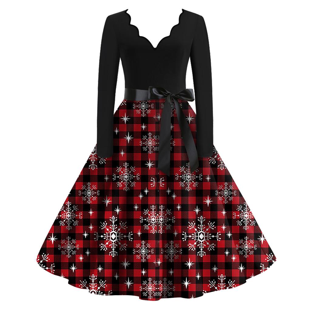 Damenmode mit V-Ausschnitt, lässig, schmal, weihnachtlich bedruckt, langärmelig