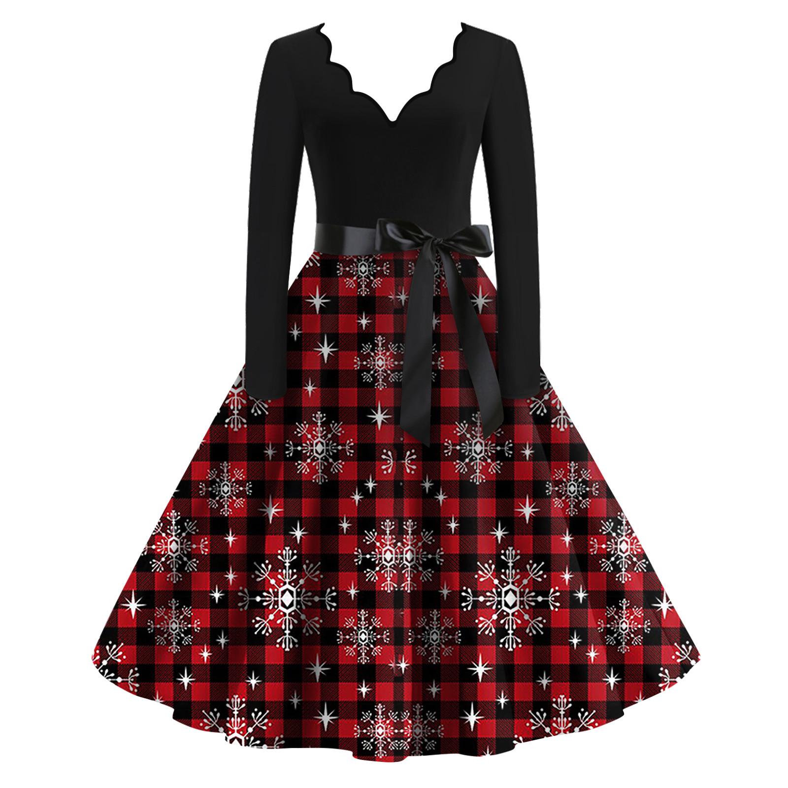 Женские модные повседневные тонкие рождественские платья с длинным рукавом с v-образным — фото 4