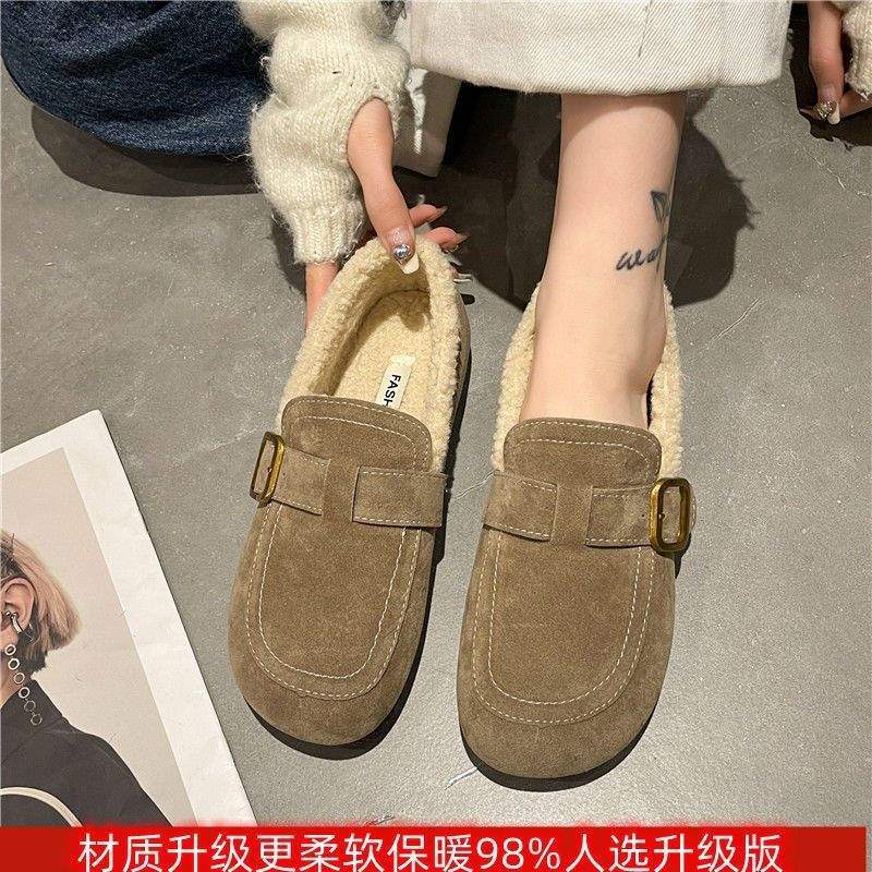 One-pedal piled and thickened fluffy shoes 2025 Xiaoxiangfeng autumn and winter new flat-bottomed women's Birkenmuller shoes