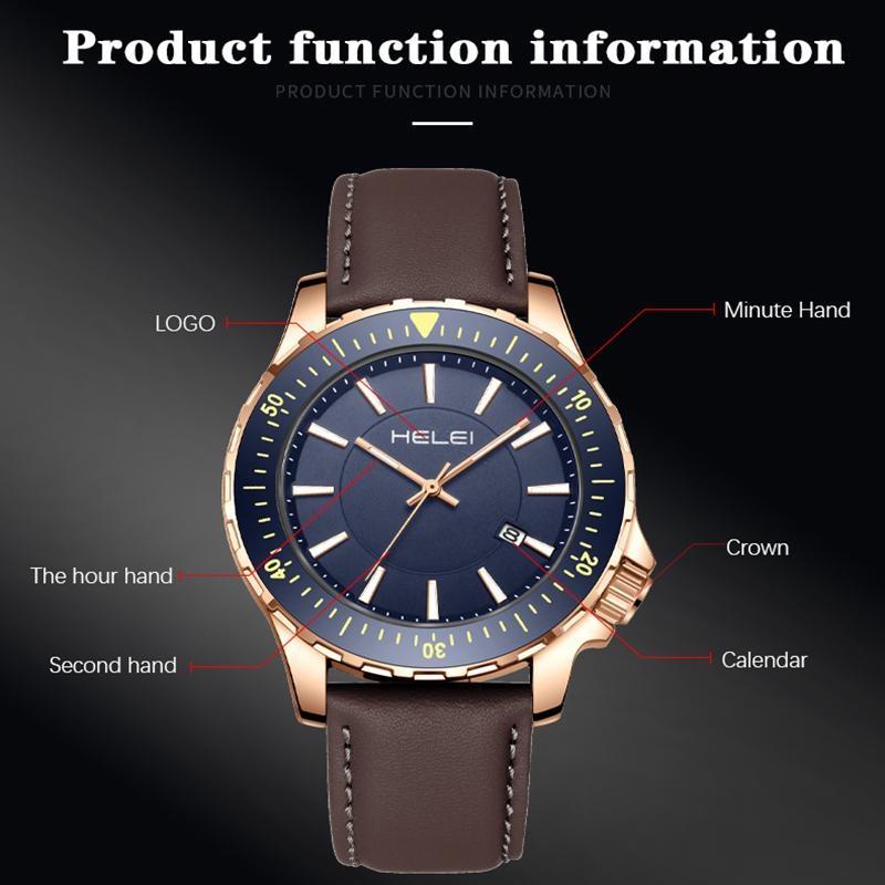 HELEI Mode Sport Quarz Uhr Datum Magnetisches Silikon Leuchtarmband Herren Leder Armbanduhr