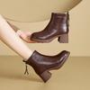 Fall/Winter Women's Thick-Soled Genuine Leather Skinny Boots, Korean-Style Back Zipper Martin Boots, Slip-On Casual Shoes