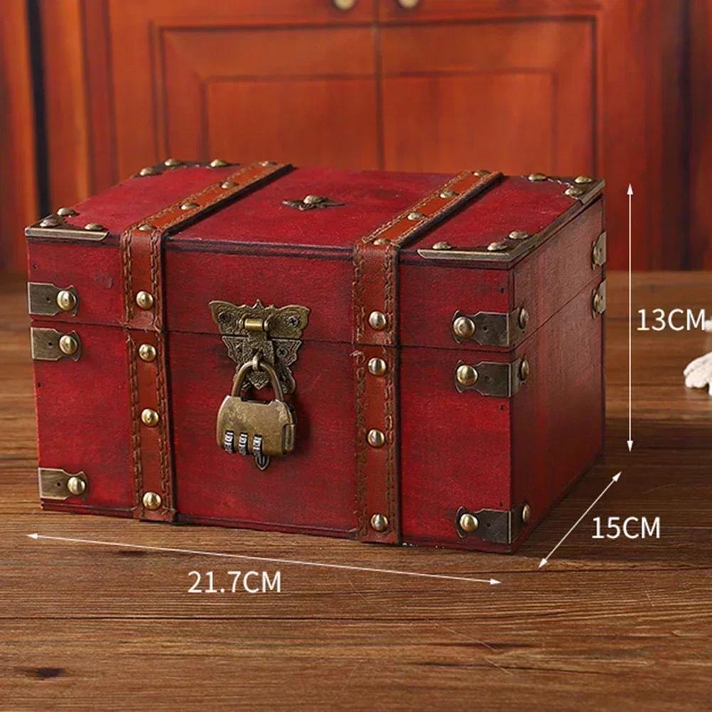 Secure Wooden Treasure Box with Lock for Keys and Passwords Retro Style Storage Solution for Home or Office Decor