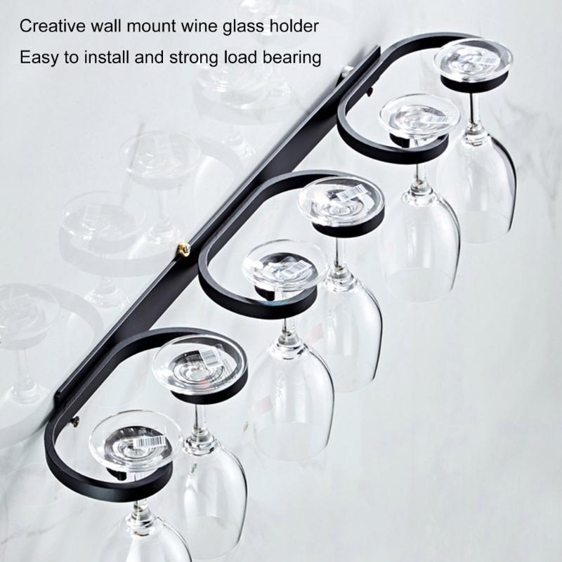 Set of 2 Under Cabinet Wine Glass Hangers Elegant Metal Stemwares Rack Wall Mounted Glass Holder for Kitchen Bars