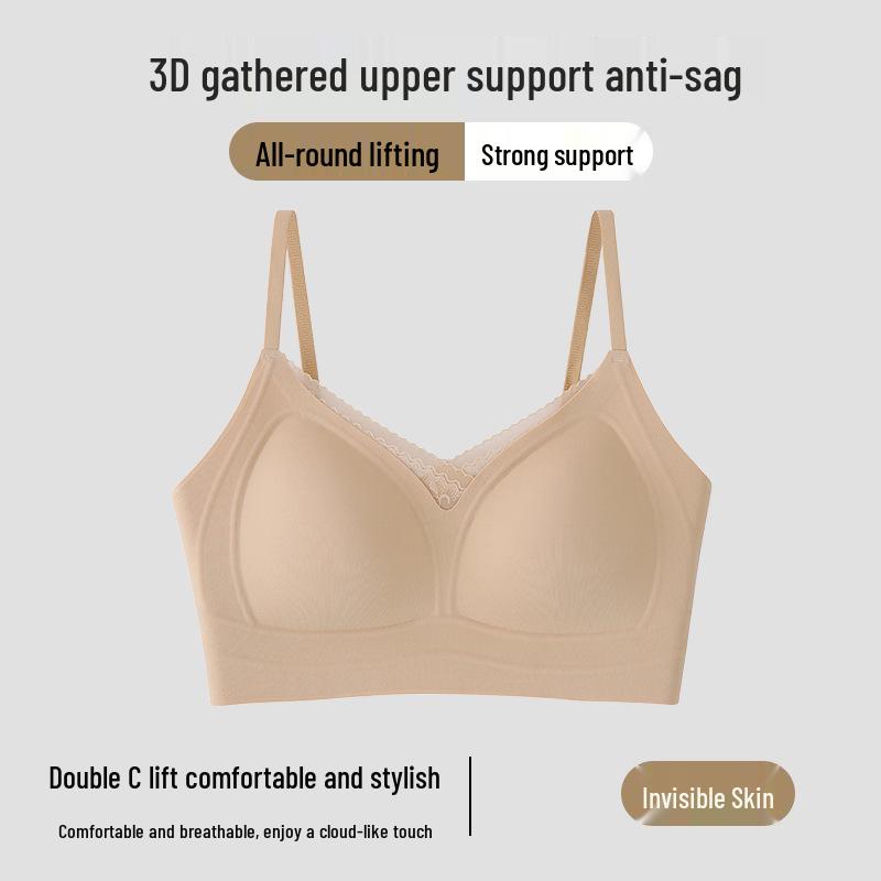 Lace V-neck Seamless Soft Support Triangle Cup Bra L (105-125 lbs)